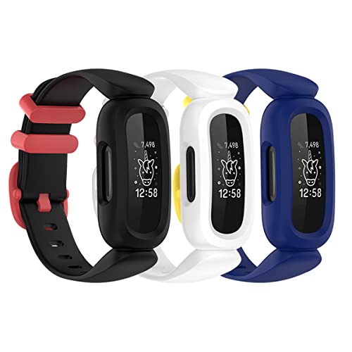 honecumi Kompatibel mit Fitbit Ace 3 Kids Armband, Ace 3 Ersatzarmband Watch Band Strap Wechselbänder für Kinder, Klassisch Buntes Verstellbares Sport Uhrenarmband Zubehör,Schwarz/Weiß/Blau von honecumi