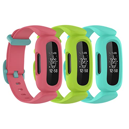 honecumi Kompatibel mit Fitbit Ace 3 Kids Armband, Ace 3 Ersatzarmband Watch Band Strap Wechselbänder für Kinder, Klassisch Buntes Verstellbares Sport Armband Uhrenarmband Zubehör,Rot/Grün/Cyan von honecumi