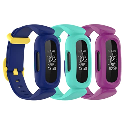 honecumi Kompatibel mit Fitbit Ace 3 Kids Armband, Ace 3 Ersatzarmband Watch Band Strap Wechselbänder für Kinder, Klassisch Buntes Verstellbares Sport Armband Uhrenarmband Zubehör,Blau/Lila/Cyan von honecumi