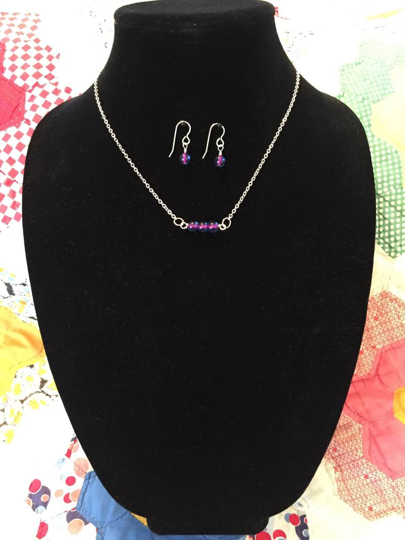 Wilde Blaue Silber Bar-O-Beads Halskette Und Ohrringe Wilde Blaue Silber Bar-O-Beads Halskette Und Ohrringe von honeybeecre8tes