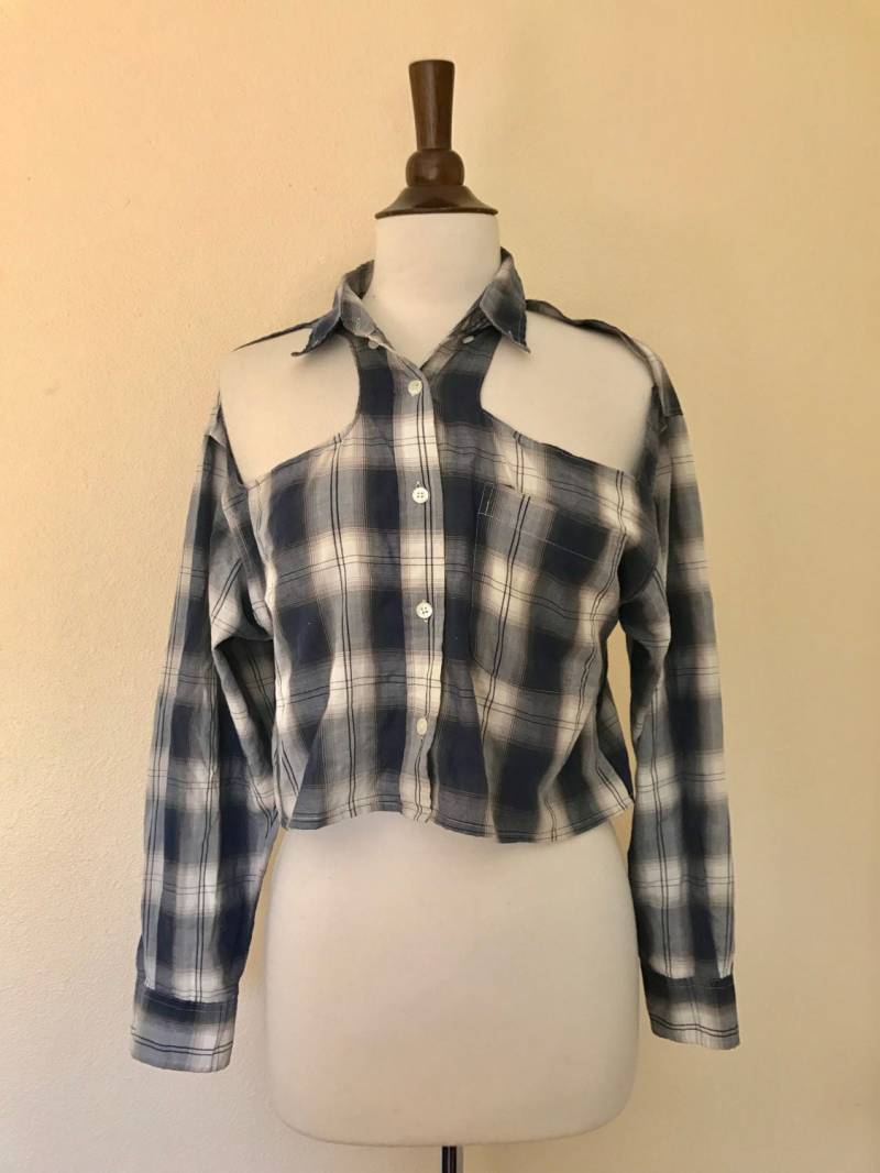 Grungey Schulter Plaid Knopf Nach Oben von honeycombvintage