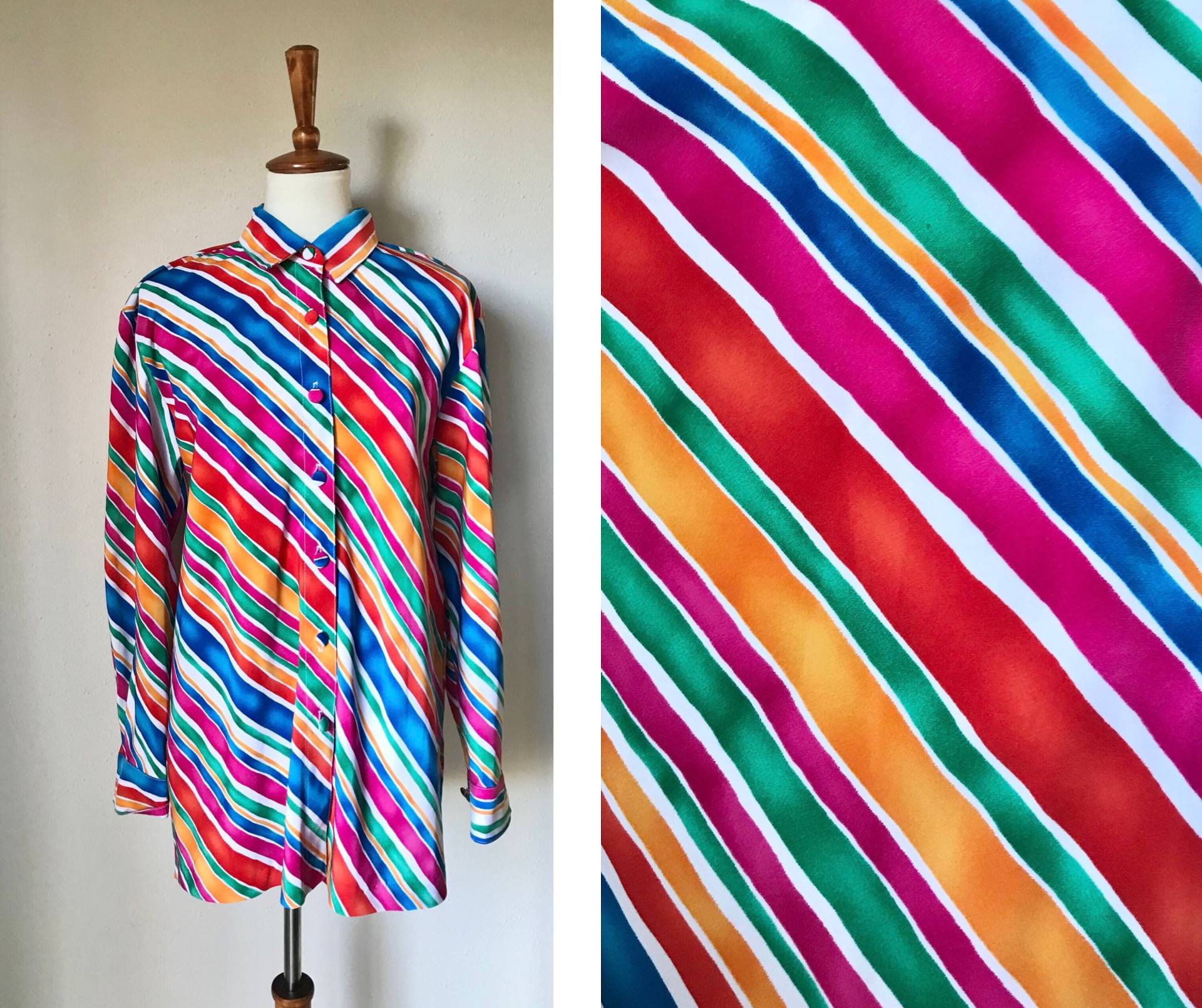 Vintage Regenbogen Kunst Striche Pinsel Langarm Kragen Knopf Hoch Größe Klein Vintage Regenbogen Kunst Striche Pinsel Langarm Kragen Knopf Hoch Größe Klein von honeycombvintage