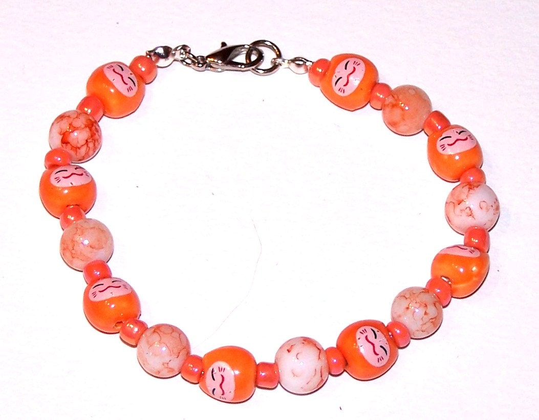 Orange Glas Und Keramik Kittyface Armband, Katzen Orange Glas Und Keramik Kittyface Armband, Katzen von honeylaura
