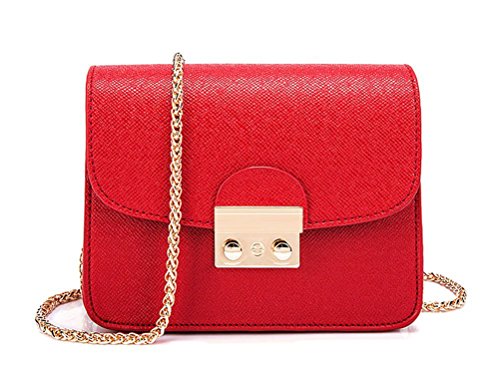 Honeymall Kleine Damentasche Umhängetasche Citytasche Schultertasche Handtasche Elegant Retro Vintage Tasche Kette Band(Rot) von Honeymall