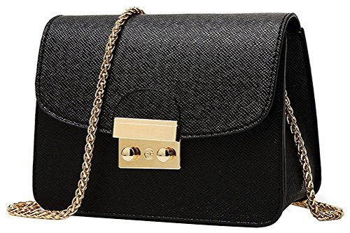 Honeymall Kleine Damentasche Umhängetasche Citytasche Schultertasche Handtasche Elegant Retro Vintage Tasche Kette Band(Schwarz) von Honeymall