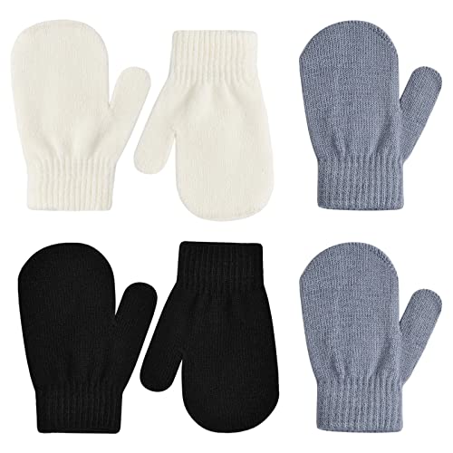 3 Paar Winterhandschuhe Kinder, Thermo Stretch Fingerhandschuhe Kinder, Weich Volle Finger Strickhandschuhe Kinder Handschuhe Fäustlinge für Jungen Mädchen im Alter Von 1-5 (Schwarz, Weiß, Grau) von hongmo