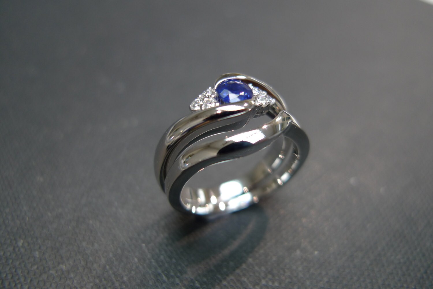 2Er Set Diamant Blauer Saphir Verlobungsring Und Trauring, Verlobungsring, Band, Ring, Ring 2Er Set Diamant Blauer Saphir Verlobungsring Und Trauring, Verlobungsring, Band, Ring, Ring von honngaijewelry