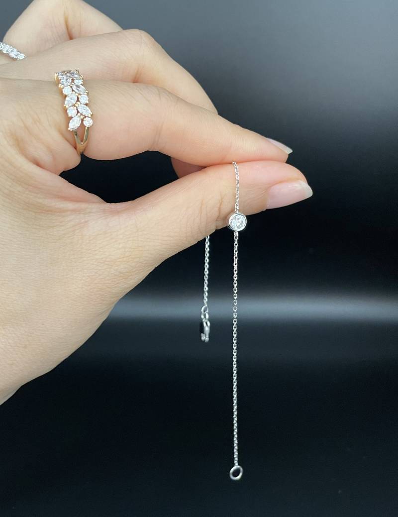 Bezel Set Solitaire Diamant Armband in 18K Weiß Gelb Roségold, Solo Armband, Zierliches von honngaijewelry