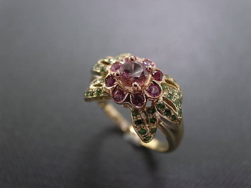 Hochzeit Blume Ring, Rosa Saphir Granat Smaragd Rosegold Gelbe Ring von honngaijewelry