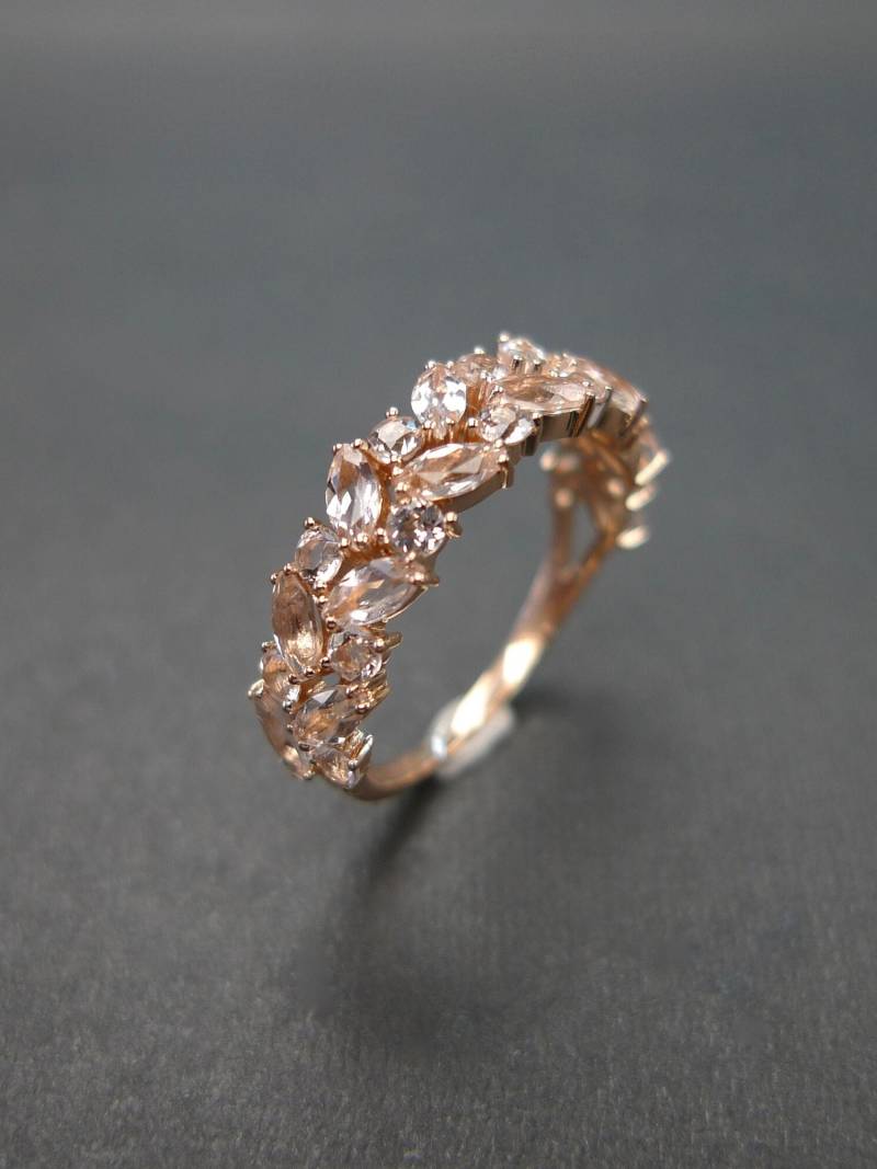 Morganit Ring, Ehering, Verlobungsring, Rose Gold Morganit, Eternity Band, Marquise Ehering von honngaijewelry