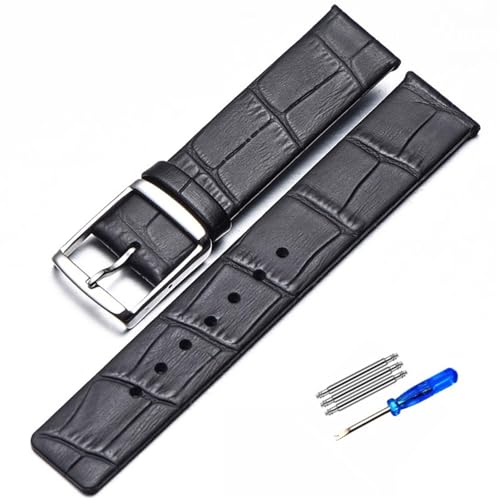 honyeuk Bambusmuster Echtes Leder Uhrenarmband Für CK K2G211K2G231K2Y211K2Y231 Armband Kette Dornschließe Herren Armband(Blacksilver,18mm) von honyeuk