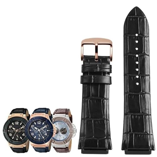 honyeuk Echtes Leder Uhrenarmband für GUESS W0040G3/W0040G5/W0247G3 Uhrenarmband(Blackr) von honyeuk