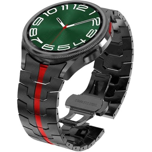 honyeuk Edelstahlarmband für Galaxy Watch 6 5 4 Classic No Gaps Metallband Gliederarmband(Black Red,Watch5 Pro 45mm) von honyeuk