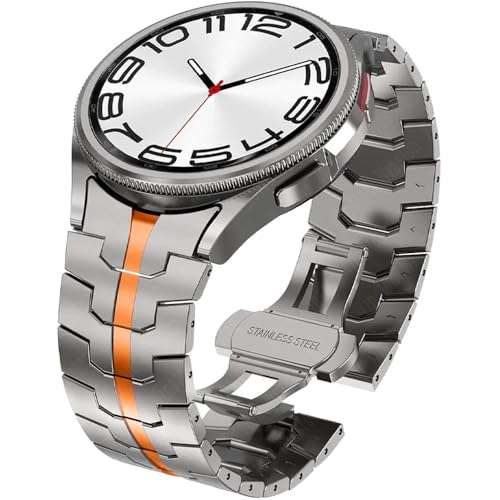 honyeuk Edelstahlarmband für Galaxy Watch 6 5 4 Classic No Gaps Metallband Gliederarmband(Titanium Orange,4 Classic 42mm) von honyeuk