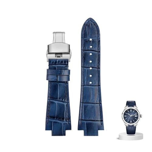 honyeuk Leder Uhrenarmband für Maurice Lacroix AIKON AI6008 AI6038 AI6058 Mann Armband Kuh Leder Armband(Blue silver) von honyeuk
