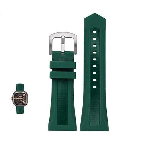 honyeuk Silikonarmband für Seven Friday M2 P1 V3 Q1 wasserdichtes Gummi-Uhrenarmband Herrenarmband(Green silver,28mm) von honyeuk