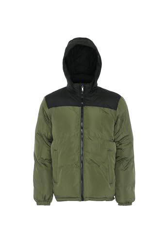 hoona Herren Wattierte Steppjacke Langarm Kapuze Reißverschluss Seitliche Eingrifftasche Freizeit, L, Armeegrün von hoona