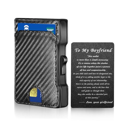 hooppoo Schlanke Geldbörse für Herren mit RFID-Blockierung aus Kohlefaser-Leder – minimalistischer Pop-Up-Kartenhalter aus Metall für Geld und Bargeld, Schwarz, Slim Wallet für Herren hooppoo Schlanke Geldbörse für Herren mit RFID-Blockierung aus Kohlefaser-Leder – minimalistischer Pop-Up-Kartenhalter aus Metall für Geld und Bargeld, Schwarz, Slim Wallet für Herren von hooppoo