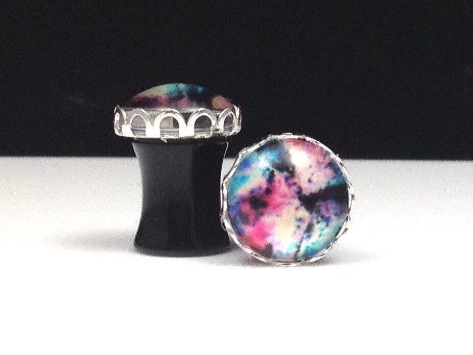 Blau Lila Pink Weltraum Galaxy Ohrstöpsel Plugs 0G 8mm von hoopsandloops
