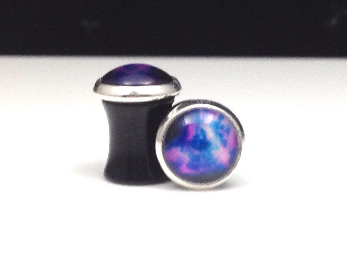 Blau Lila Weltraum Galaxy Ohrstöpsel Stecker 0G 8mm von hoopsandloops