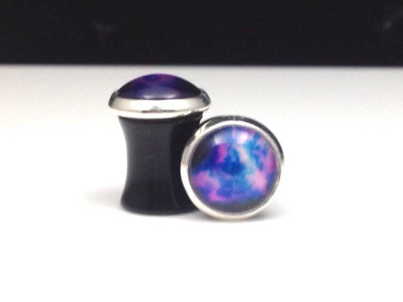 Blau Lila Weltraum Galaxy Ohrstöpsel Stecker 0G 8mm Blau Lila Weltraum Galaxy Ohrstöpsel Stecker 0G 8mm von hoopsandloops