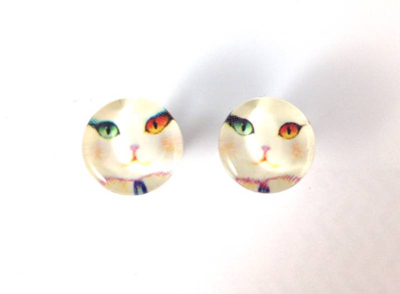 Cat Face Glas Cabochons Stecker Gauges in 00G, 10mm Cat Face Glas Cabochons Stecker Gauges in 00G, 10mm von hoopsandloops