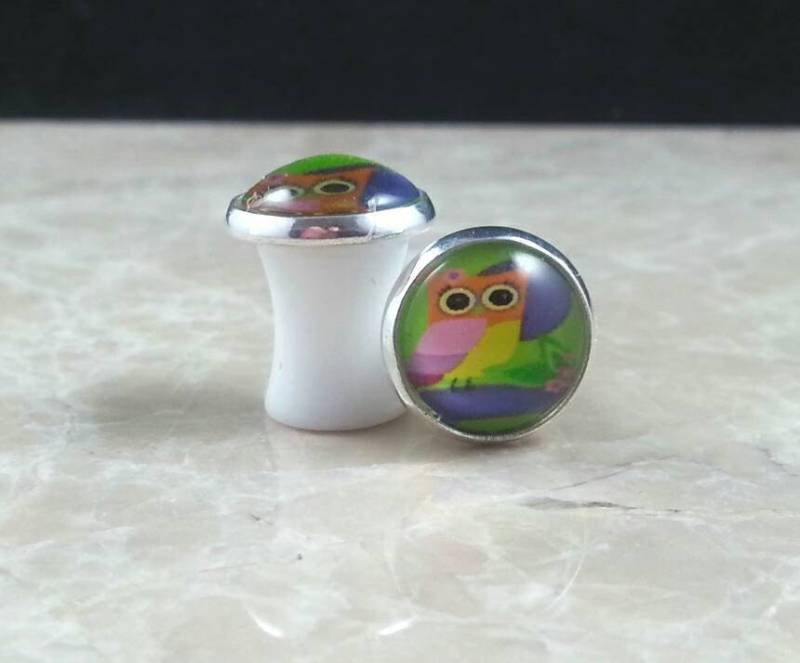 Eule Ohrstöpsel 0G 8mm Grün Lila Orange Regenbogen Bunt Eule Ohrstöpsel 0G 8mm Grün Lila Orange Regenbogen Bunt von hoopsandloops