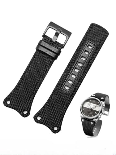 hoosouk 30mm Nylon Uhrenarmband Schwarz Sport Armband Edelstahlschnalle Für CK K4B384B3 K4B371B6 K4B371B3 Herrenarmband(Black black) von hoosouk