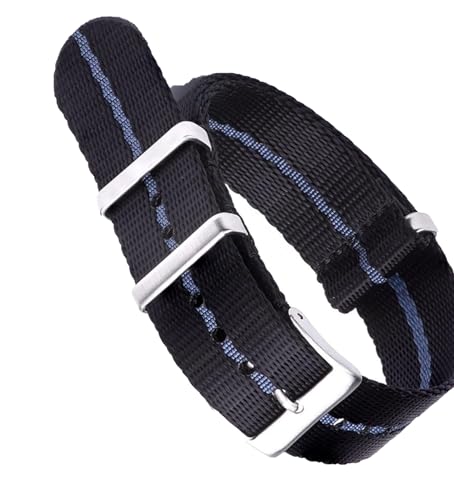 hoosouk Design: Glattes Nylon-Uhrenarmband für die meisten Uhren-Sicherheitsgurt-Armbänder(Black-Blue,20mm) von hoosouk