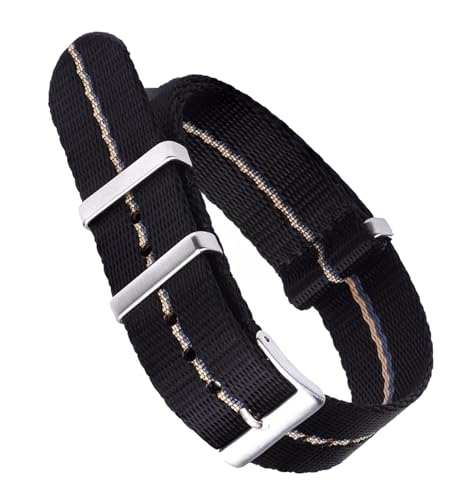hoosouk Design: Glattes Nylon-Uhrenarmband für die meisten Uhren-Sicherheitsgurt-Armbänder(Black-Blue Khaki,22mm) von hoosouk