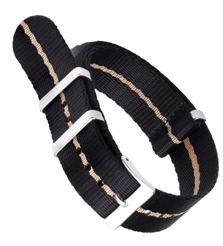 hoosouk Design: Glattes Nylon-Uhrenarmband für die meisten Uhren-Sicherheitsgurt-Armbänder(Black-Khaki,20mm) von hoosouk