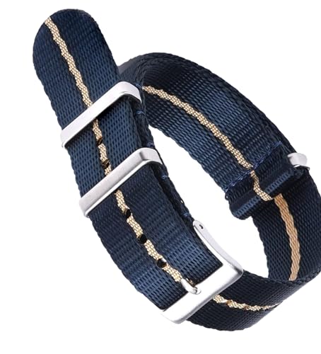 hoosouk Design: Glattes Nylon-Uhrenarmband für die meisten Uhren-Sicherheitsgurt-Armbänder(Blue-Khaki,22mm) von hoosouk