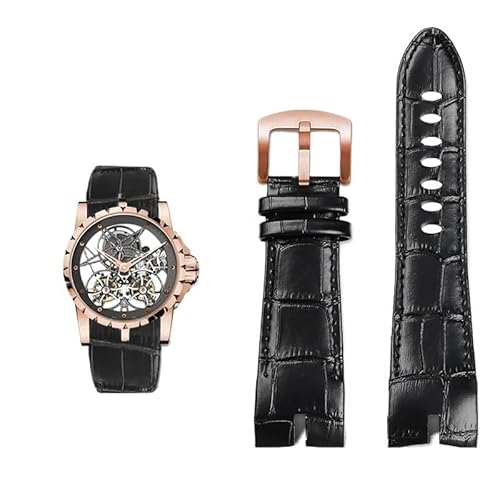 hoosouk Echtes Leder Uhrenarmband für Roger Dubuis King EXCALIBUR Armband Zubehör(Black rosegold) von hoosouk