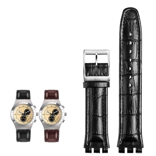 hoosouk Echtes Leder Uhrenarmband für SWATCH YRS YCS Unisex Leder Uhrenarmband mit Dornschließe(Blacks a,19mm) von hoosouk