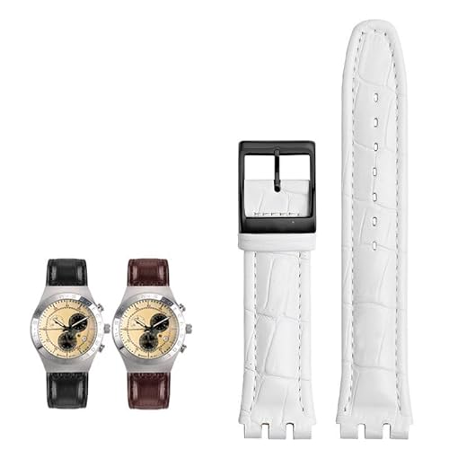 hoosouk Echtes Leder Uhrenarmband für SWATCH YRS YCS Unisex Leder Uhrenarmband mit Dornschließe(Whiteb a,17mm) von hoosouk