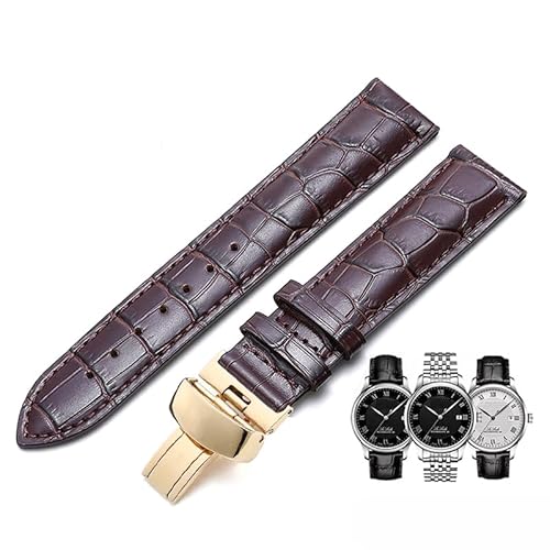 hoosouk Echtes Lederarmband für Tissot 1853 Le Locle T41 T006 PRC200 Uhrenarmband Handgelenk Armband(Brown gold clasp,18mm) von hoosouk