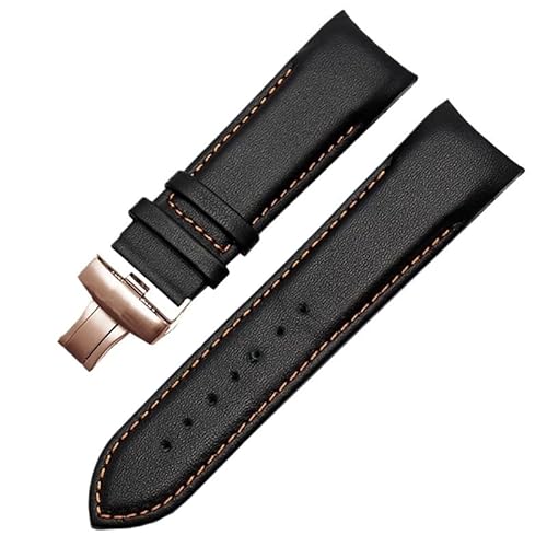 hoosouk Echtes Lederarmband mit gebogenem Ende für Tissot-Uhrengürtel 1853 COUTURIER T035627A T035407A T035439 Herrenarmband(Oragne line-roegold,24mm) von hoosouk