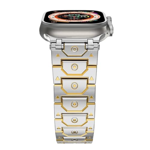 hoosouk Edelstahl-Uhrenarmband für Apple Watch Ultra 2, Metall-Uhrenarmband für die iWatch-Serie 10/9/8/7/6/5/4/se, verstellbares Armband(Silver gold,S10 46mm) von hoosouk
