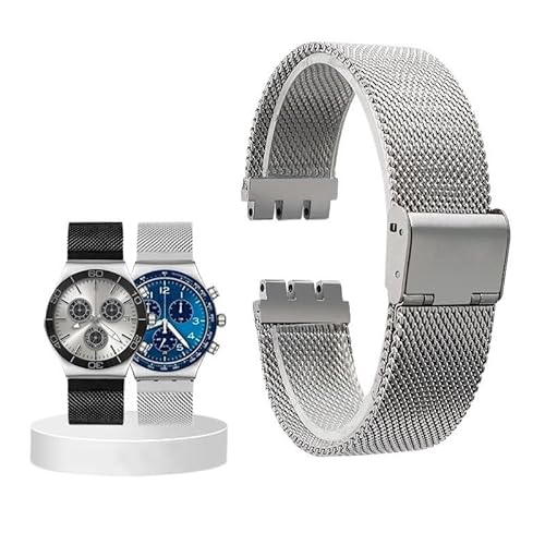 hoosouk Edelstahlarmband für Swatch YGS749, sowohl Herren- als auch Damenuhrketten(Silver,19mm) von hoosouk