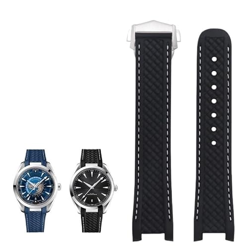 hoosouk Fluorkautschuk-Uhrenarmband für Omega Seamaster AT150 300 Captain Gold Pointer World Time Armband(Blacks,19mm) von hoosouk