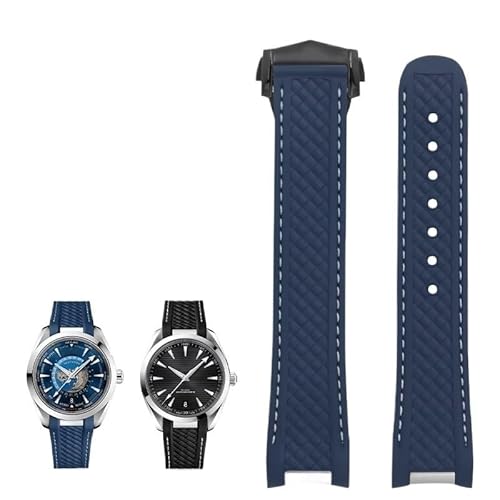 hoosouk Fluorkautschuk-Uhrenarmband für Omega Seamaster AT150 300 Captain Gold Pointer World Time Armband(Blueb,20mm) von hoosouk
