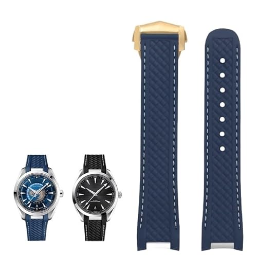 hoosouk Fluorkautschuk-Uhrenarmband für Omega Seamaster AT150 300 Captain Gold Pointer World Time Armband(Blueg,21mm) von hoosouk