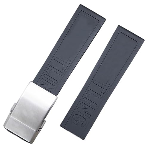 hoosouk Für Breitling Avenger Colt Superocean Challenger Fluorkautschuk-Uhrenarmband(Black matte silver) von hoosouk