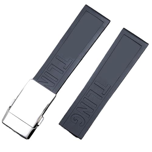hoosouk Für Breitling Avenger Colt Superocean Challenger Fluorkautschuk-Uhrenarmband(Black shiny silver) von hoosouk