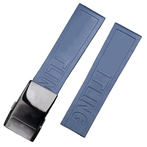 hoosouk Für Breitling Avenger Colt Superocean Challenger Fluorkautschuk-Uhrenarmband(Dark blue shiny black) von hoosouk