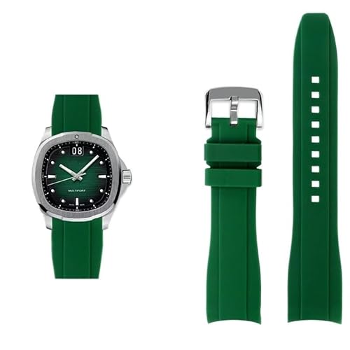 hoosouk Gebogenes oranges Silikon-Uhrenarmband für Mido Multifort TV M049.526 M049, weiches Ersatzarmband mit Metallschnalle(Green silver pin) von hoosouk