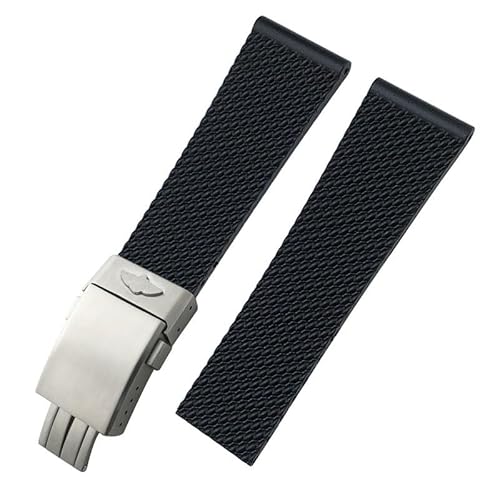 hoosouk Geflochtenes Silikon-Uhrenarmband für Breitling Navitimer Avenger Superocean Blackbird Reconnaissance(Black silver2,23mm) von hoosouk