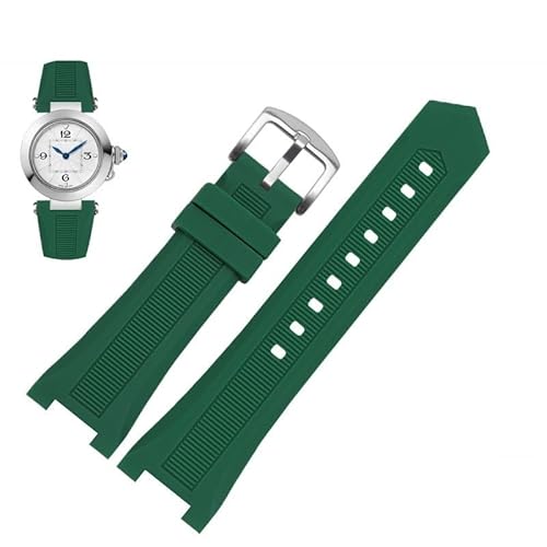 hoosouk Gekerbtes Silikon-Uhrenarmband für GC PASHA, schwarz-weißes Armband, Armbanduhr(Green C silver,18-10mm) von hoosouk