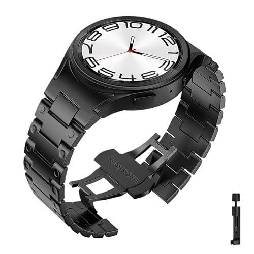 hoosouk Keine Lücken Edelstahlarmband für Galaxy Watch 4 5 6 40 44 mm Metallarmband für 4/6 Classic 5 Pro(Black,4 Classic 46mm) von hoosouk