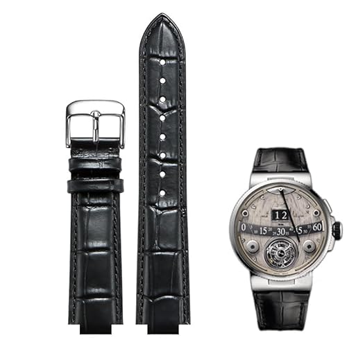 hoosouk Konvexes Lederarmband für Ulysse Nardin MARINE 6300 263 6319 Herren- und Damenarmband(Black D silver,24-12mm) von hoosouk